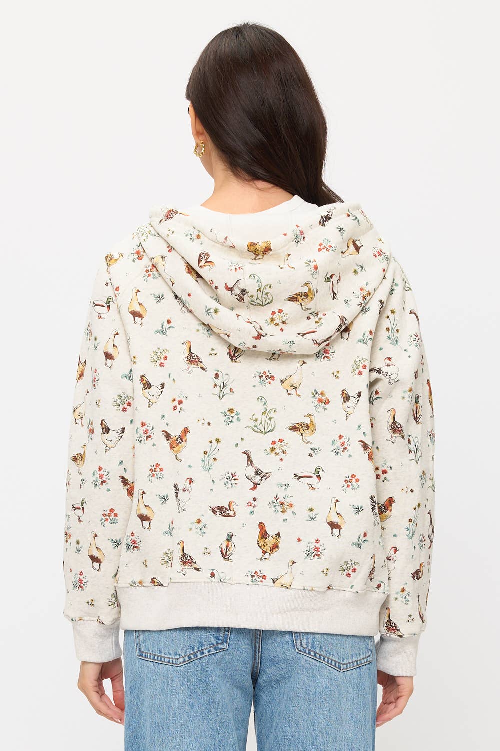 Chickens Floral Print Zip Up Hoodie