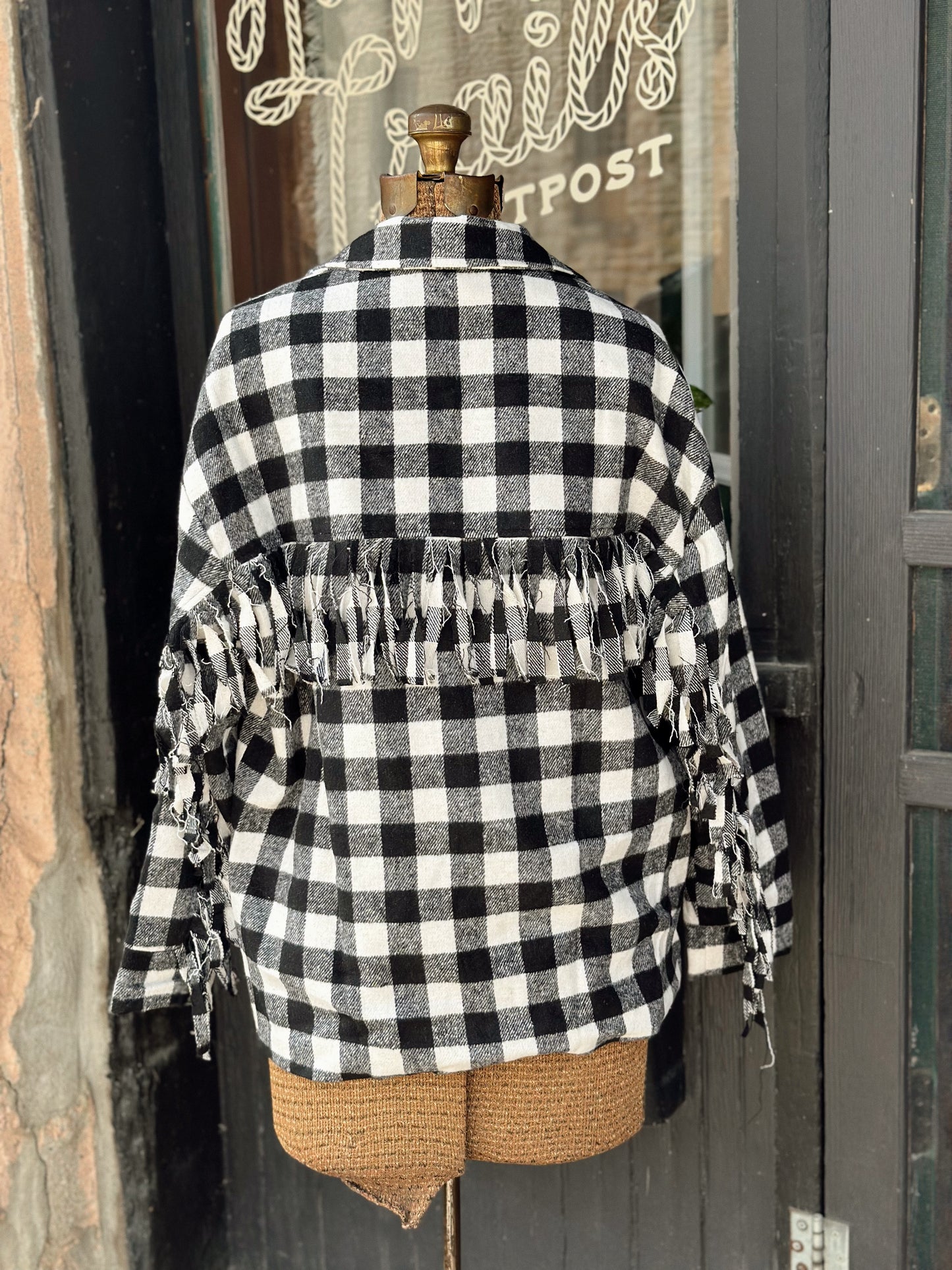 Black Plaid Fringe Jacket