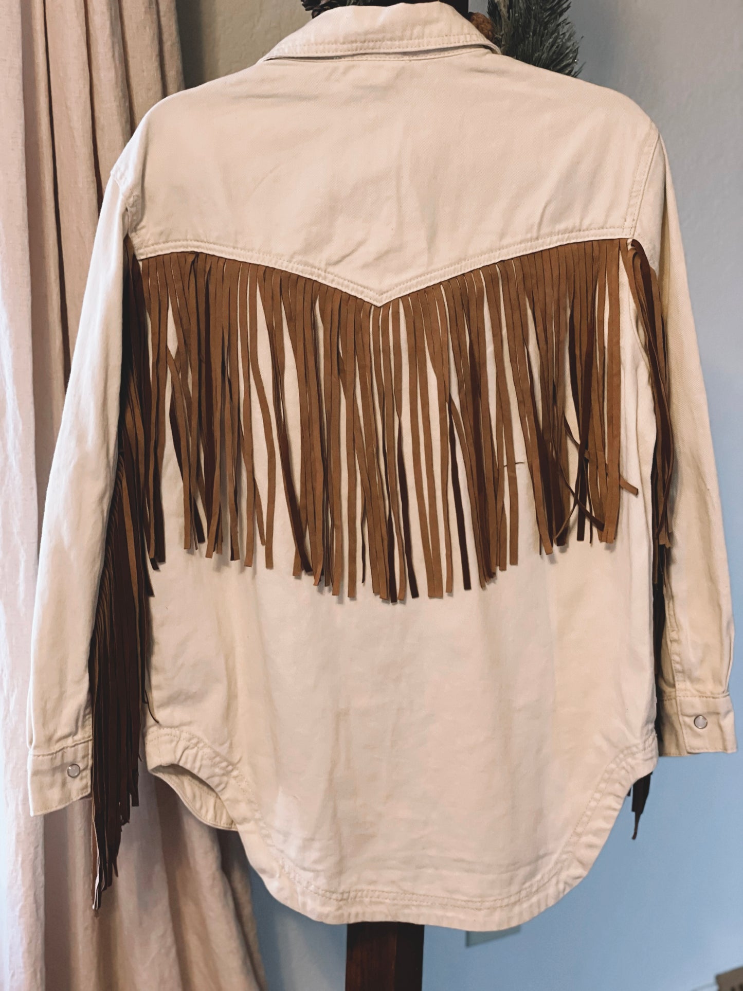 Cream Fringe Shacket