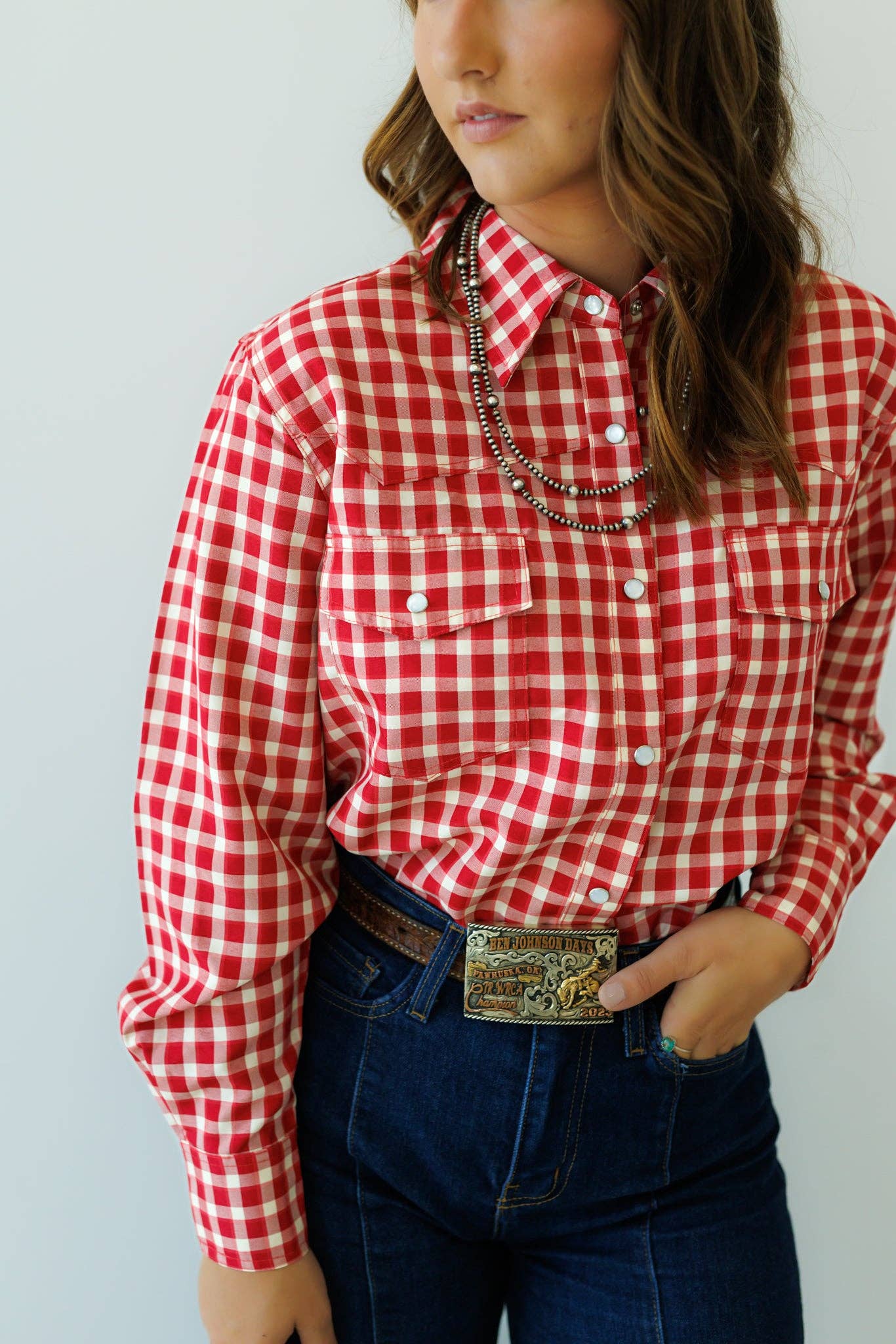 Red Gingham Pearl Snap