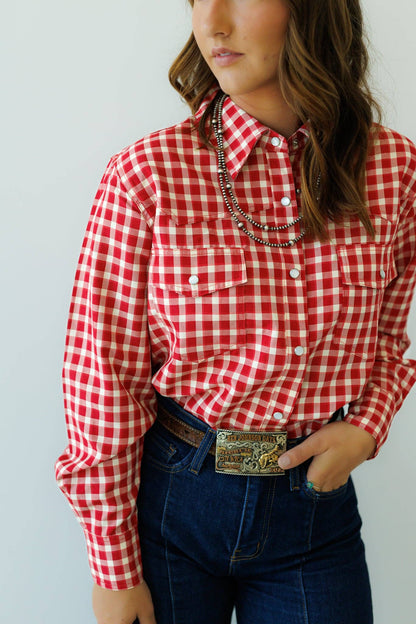 Red Gingham Pearl Snap