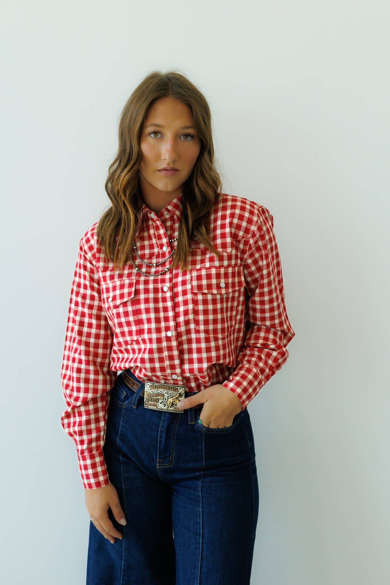 Red Gingham Pearl Snap