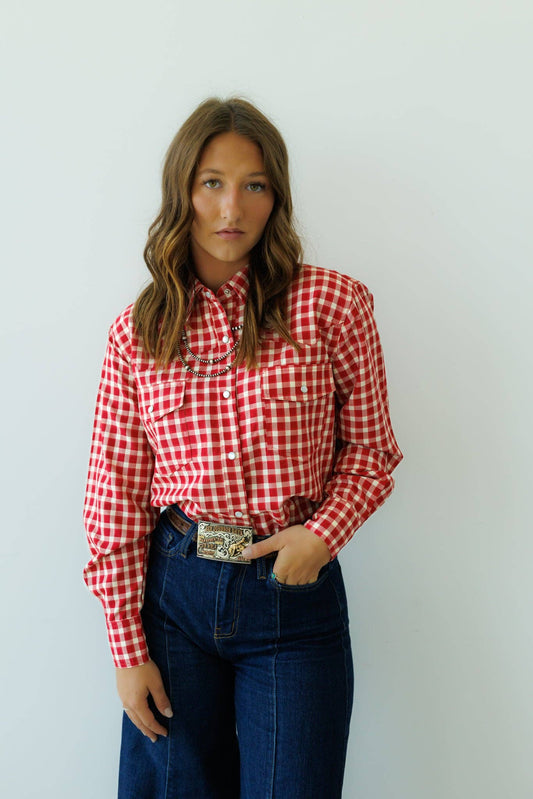 Red Gingham Pearl Snap