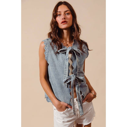 Tie Front Denim Vest