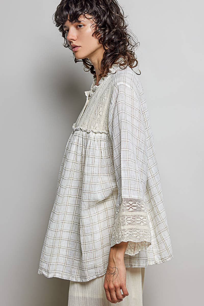 Plaid Lace Trim Top