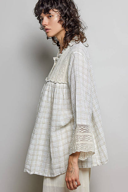 Plaid Lace Trim Top