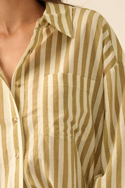 Stripe Woven Cotton Oversized Button Up
