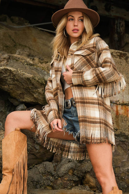 Plaid Fringe Jacket