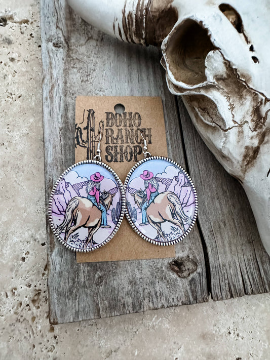 Pink Cowgirl Scenery Earrings