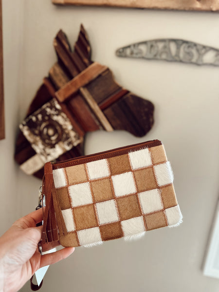 Stockdale Checkered Cowhide Wristlet