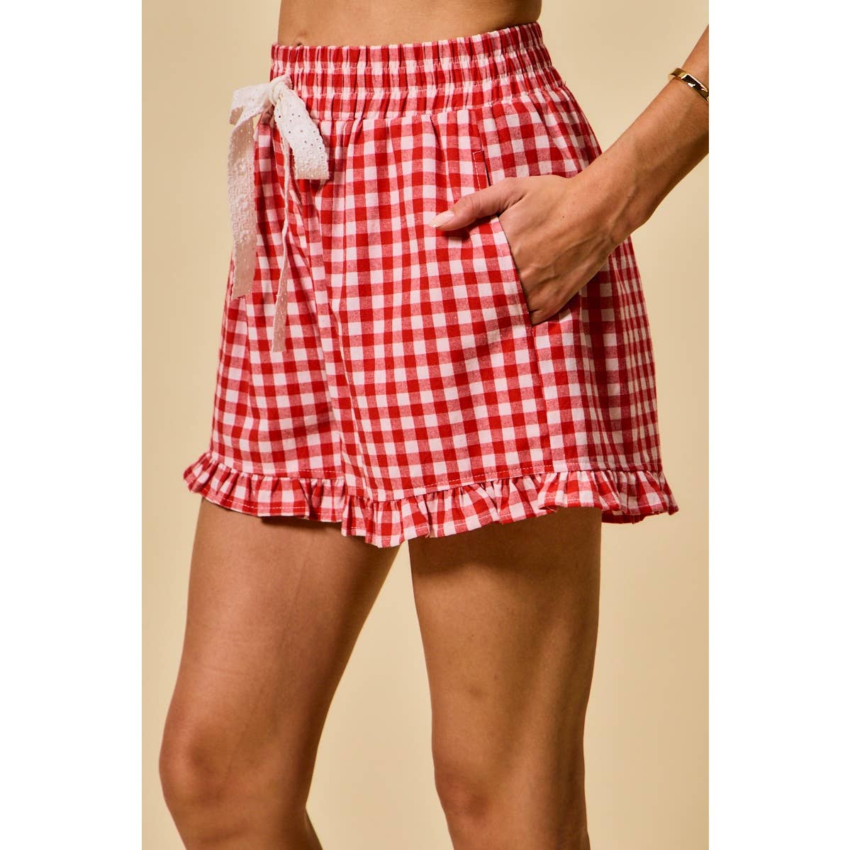 Red Gingham Ruffle Shorts