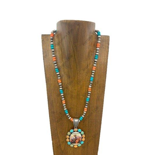 Multi-Color Stone Necklace w/ Pendant