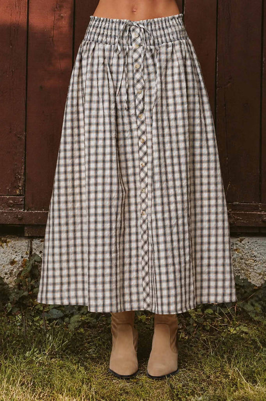 Plaid Smocked Midi Skirt