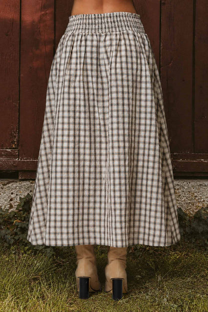 Plaid Smocked Midi Skirt