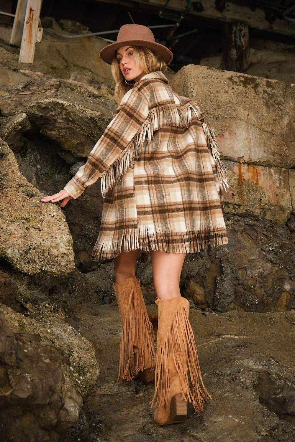 Plaid Fringe Jacket