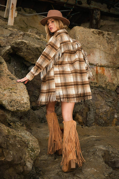 Plaid Fringe Jacket