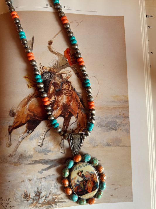 Multi-Color Stone Necklace w/ Pendant