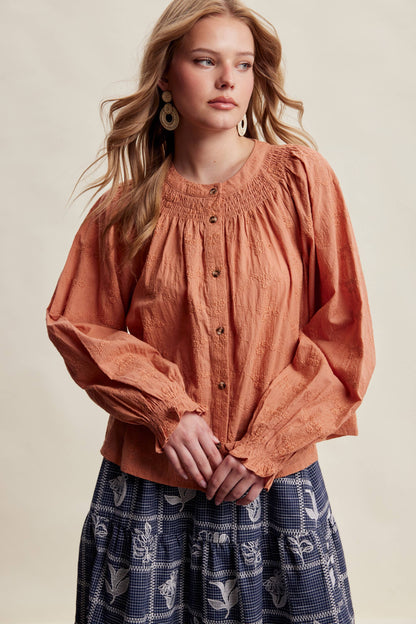 Embroidered Cotton Peasant Blouse