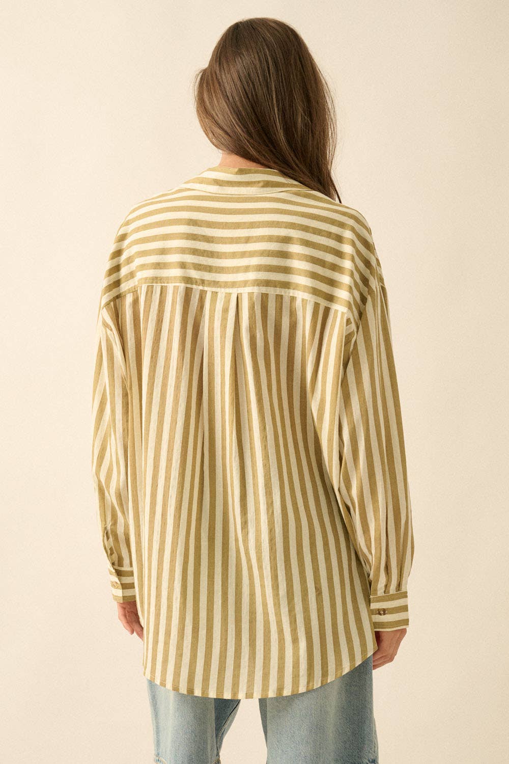 Stripe Woven Cotton Oversized Button Up