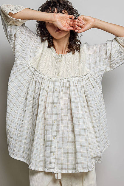 Plaid Lace Trim Top