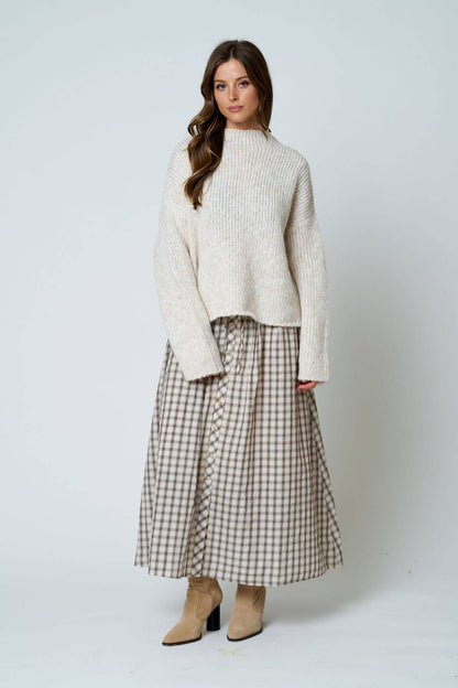 Plaid Smocked Midi Skirt