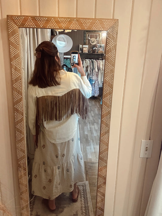 Cream Fringe Shacket