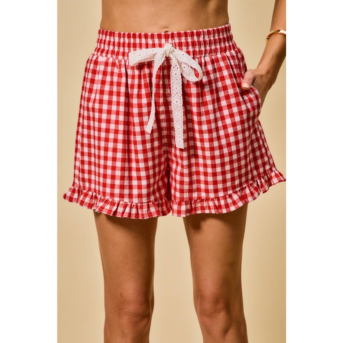 Red Gingham Ruffle Shorts