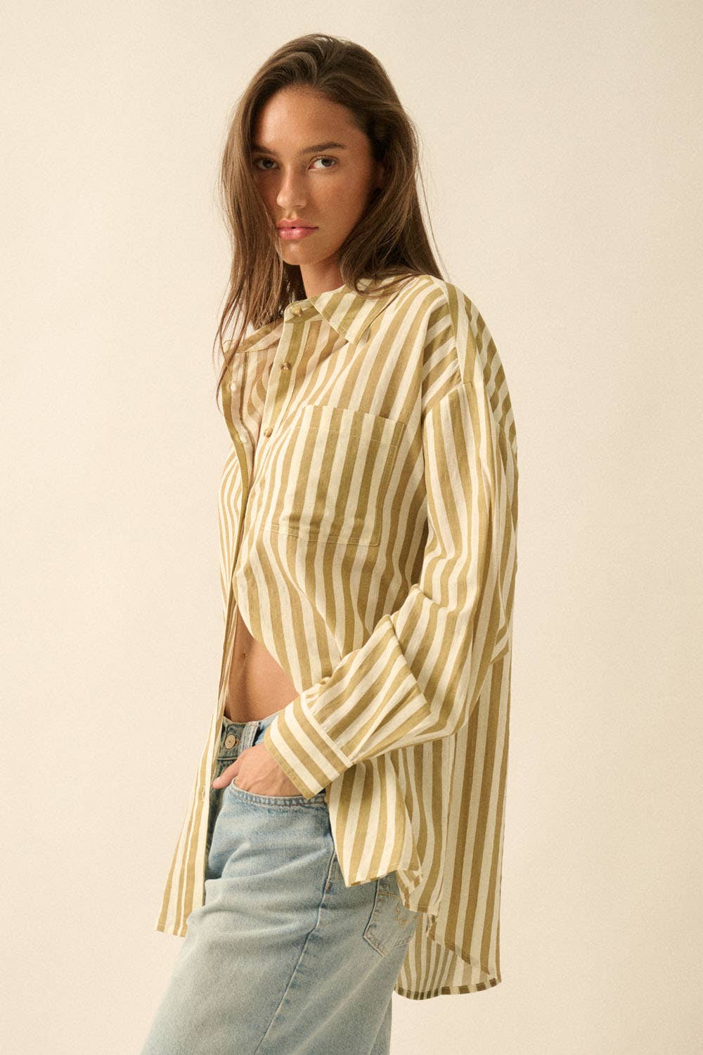 Stripe Woven Cotton Oversized Button Up