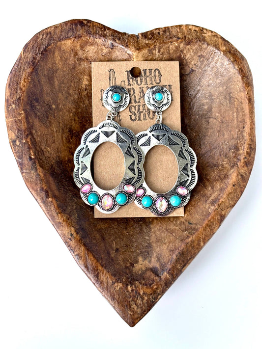 Turquoise & Pink Drop Earrings