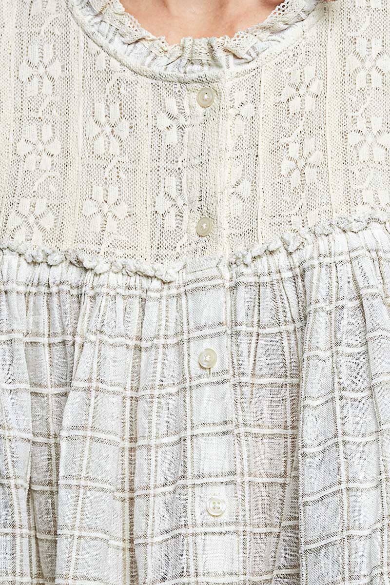 Plaid Lace Trim Top
