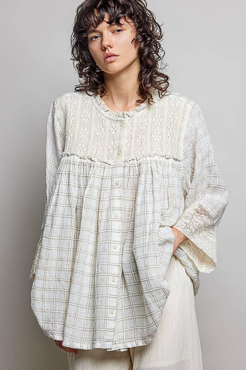 Plaid Lace Trim Top