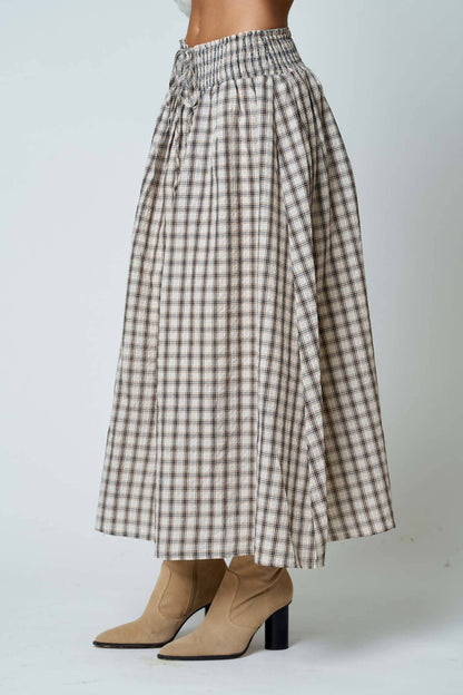 Plaid Smocked Midi Skirt
