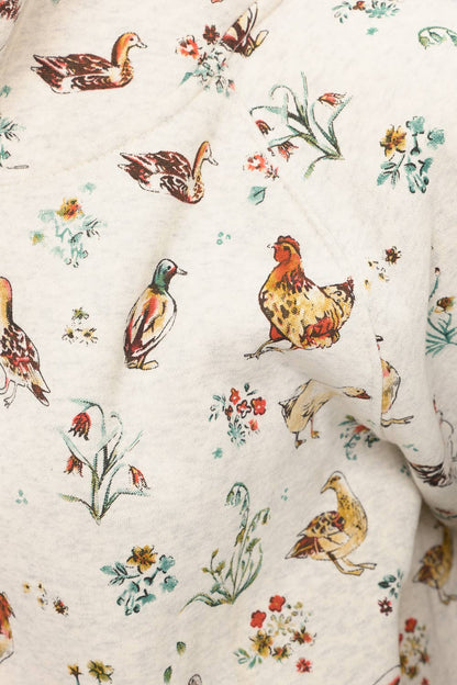Chickens Floral Print Zip Up Hoodie