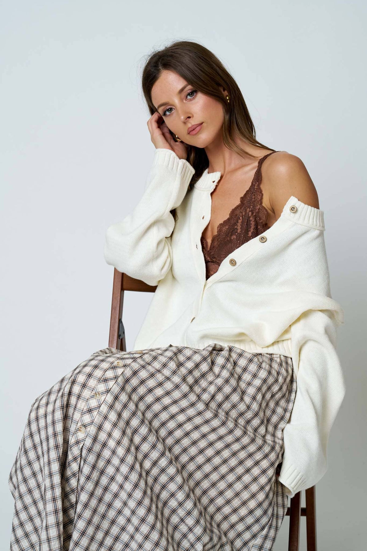 Plaid Smocked Midi Skirt