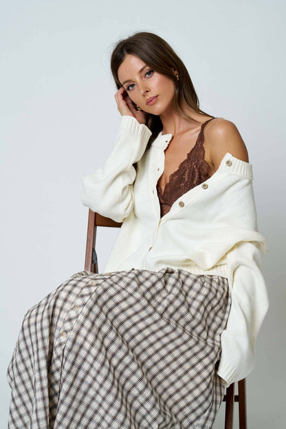 Plaid Smocked Midi Skirt