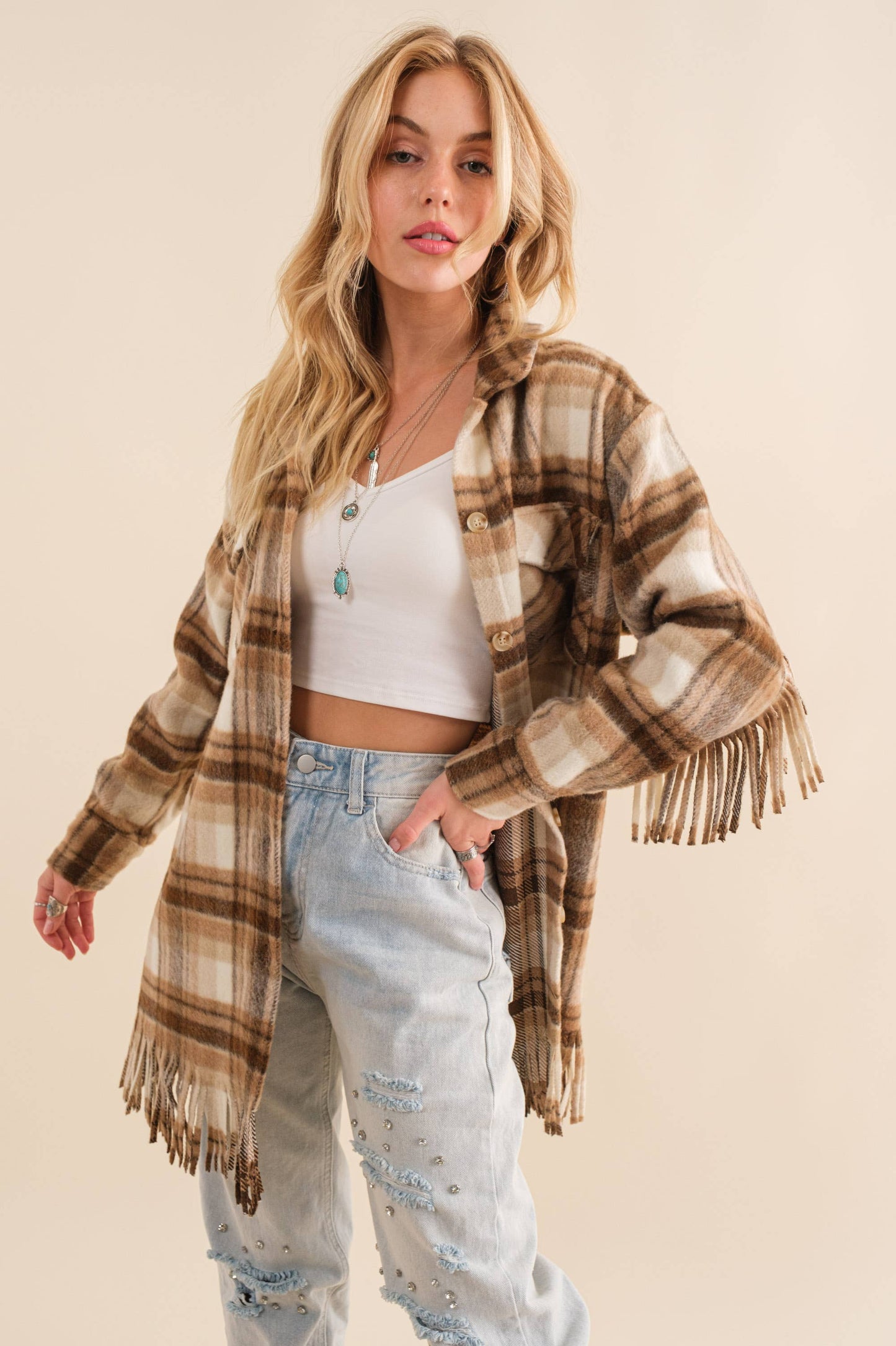 Plaid Fringe Jacket