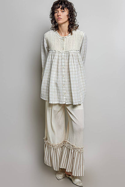Plaid Lace Trim Top