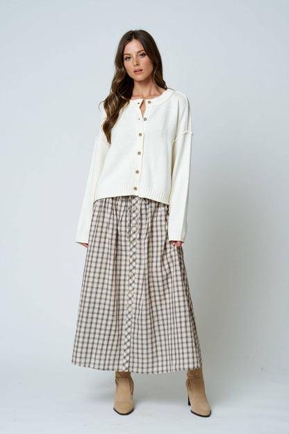 Plaid Smocked Midi Skirt
