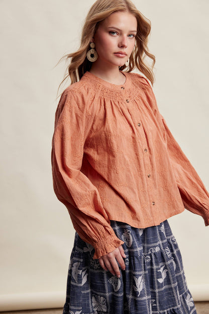 Embroidered Cotton Peasant Blouse