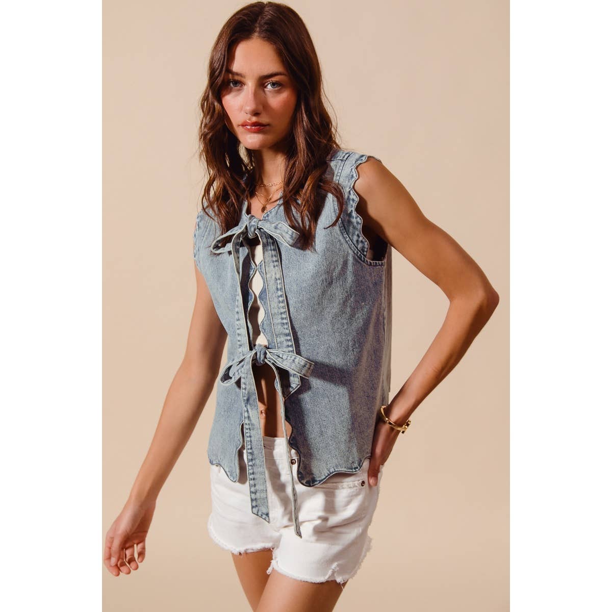 Tie Front Denim Vest