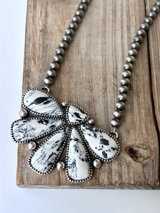 Black & White Squash Blossom Necklace