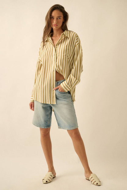 Stripe Woven Cotton Oversized Button Up