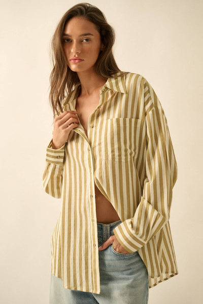 Stripe Woven Cotton Oversized Button Up