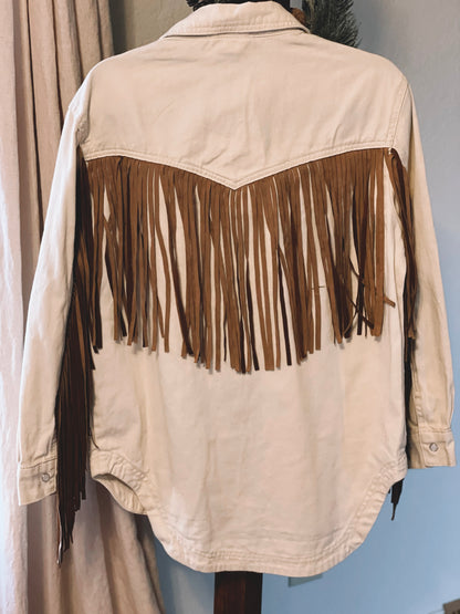 Cream Fringe Shacket