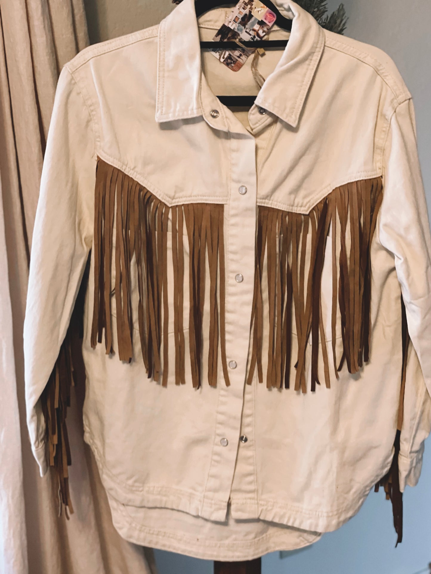 Cream Fringe Shacket