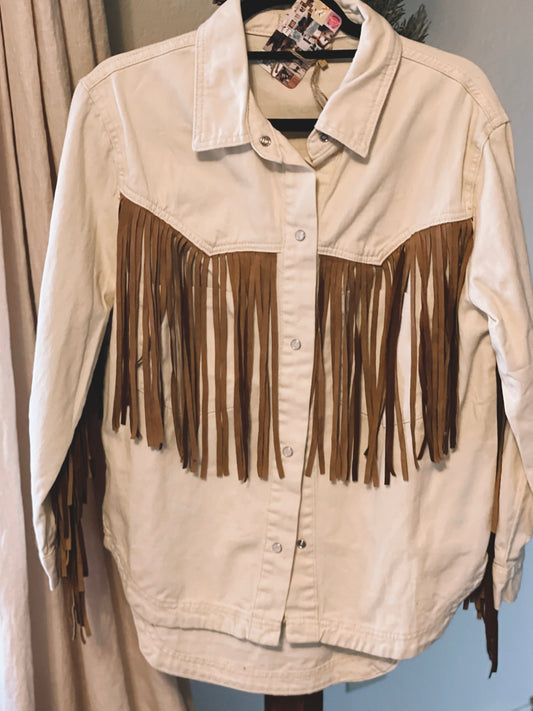 Cream Fringe Shacket