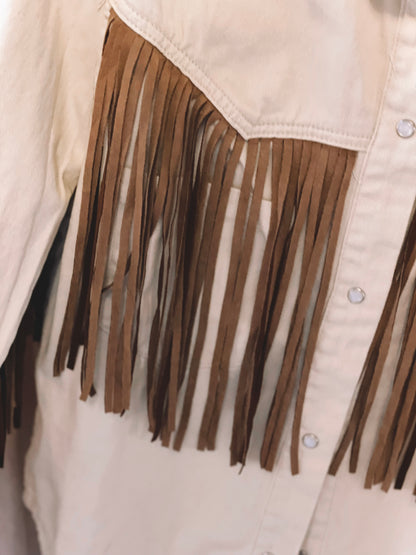 Cream Fringe Shacket
